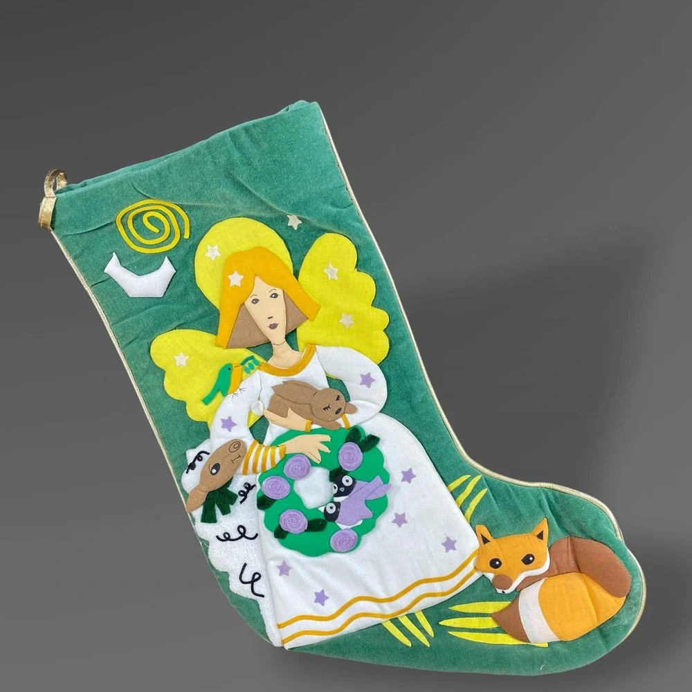 Viv Eisner-Hess Nature Angel Christmas Stocking Wood Folk Art Set 1996